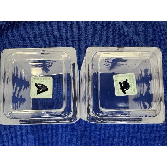 Partylite 2 Frosted Glass Christmas Tree Votive Candle Holders Square 2.5 inches - Picture 5 of 8